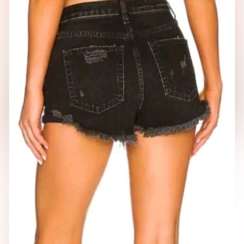 Free People Lasso High Rise Black Wash Raw Hem Distressed Denim Shorts Size 25 - Picture 4 of 15